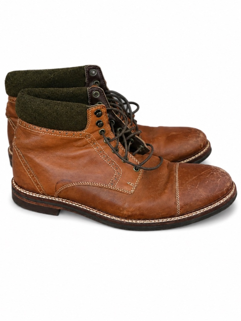 Cole Haan Grand.OS Men's Cap Toe Leather Boots Brown Size 9M